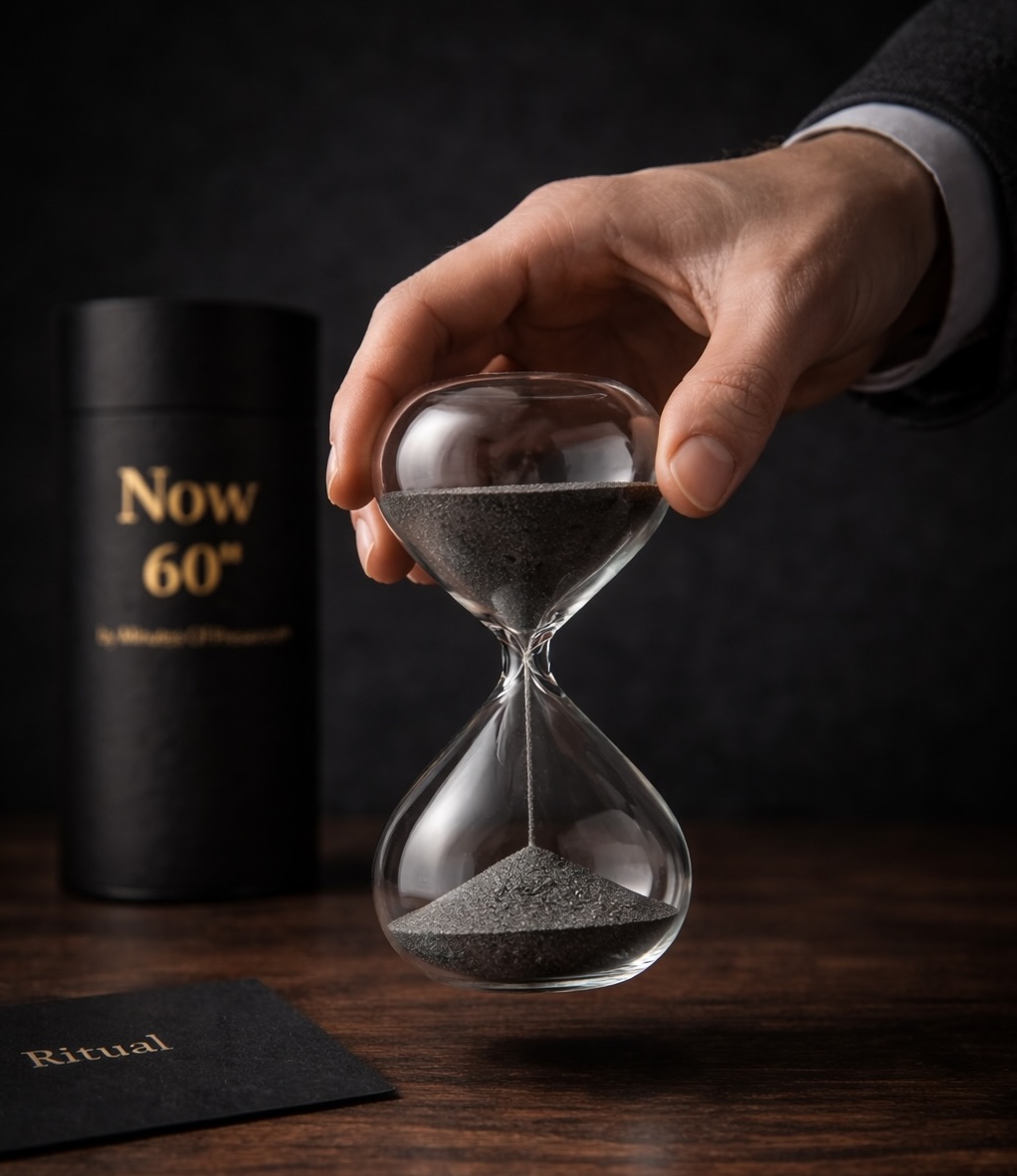Now 60" hourglass with tube and ritual card – Minutes Of Presence
